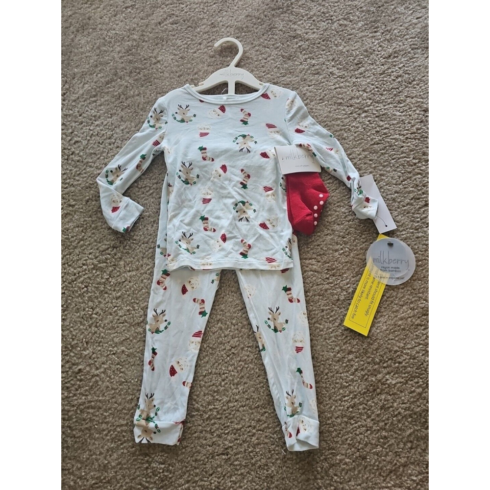 Milkberry Bamboo Pajama Set Santa Reindeer 18 Months